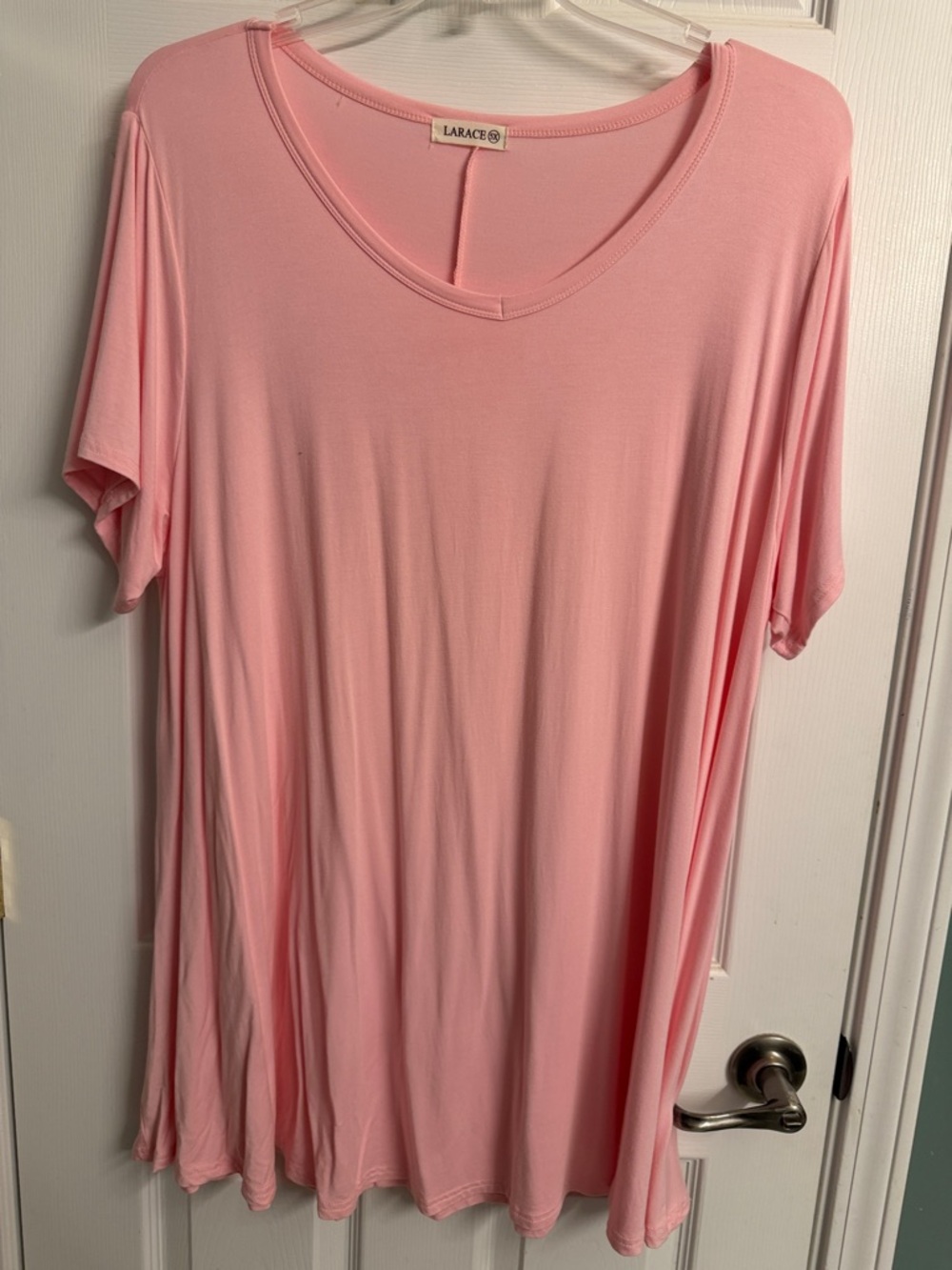 LARA Light Pink V-Neck Short Sleeve Tunic